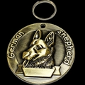 Antique bronze German Shepherd dog tag with 3D embossed head and engravable bar - German Shepherd