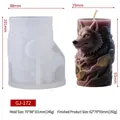 Wolf relief silicone candle mold with dimensions and finished deep purple wax sample - GJ-172 / Semi-transparent White
