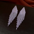 Detail of silver tassel drop earrings with sparkling rhinestones on satin background - 1# Hollow Teardrop Tassel Style / Gunmetal Purple