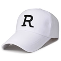 White cotton baseball cap with black embroidered R letter in a minimalist casual style - R Logo White