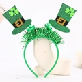 Detail of St. Patrick's Day headband with green sequin mini hats and shamrock patterns - Style 8 - Tinsel Hat and Shamrock Headband