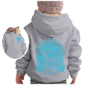 Grey kids hoodie with blue tropical Chasing Sunsets back print and ribbed cuffs - Grey/Blue Print / 100cm
