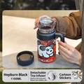 Black 1100ml borosilicate glass office tea cup with strainer and ergonomic handle - Black 1000ml (Low Filter) + Grey Dog Sticker