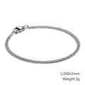 Pulsera de cadena cubana de 3mm de acero inoxidable pulido con cierre de langosta - Estilo Plateado 3mm (KB126664-Z)