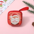 Close-up of a red square tin Christmas coin purse with Santa Claus and hanging strap - Santa Claus Style (Style 4)