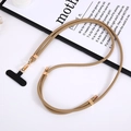 Adjustable camel nylon crossbody phone lanyard with gold metal clips and black patch - Khaki