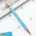 Sparkly light blue glitter ballpoint pen with rose gold trim and large diamond top - Blue
