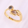 Anello regolabile in oro con zircone blu e pietra a goccia con design a bocciolo - Aperto Regolabile / Oro con zirconia bianca
