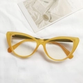 Retro transparent yellow cat eye glasses frames with oversized bold temple design - Yellow