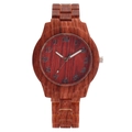 Orologio da donna alla moda con quadrante rotondo in venatura del legno e cinturino in legno abbinato - Rosso