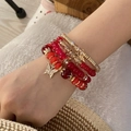 Boho 4-teiliges Armband-Set in Rot und Gold mit einem filigranen Schmetterlingsanhänger - Schmetterling Anhänger Mehrschichtiger Stil (2# Rot) / 2# Rot