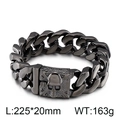 Pulsera robusta de acero inoxidable negro con diseño de calavera 3D y eslabones - Negro