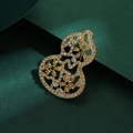 Hollow wulu brooch in gold finish with white and yellow pavé rhinestones - 368# Gourd