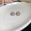 Elegant S925 silver hoop earrings with crossover knot design and sparkling zircon stones - Style 37 Silver Twisted Knot