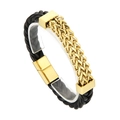 Pulsera de hombre en cuero trenzado con cierre magnético de acero inoxidable dorado - 19cm / Dorado