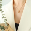 Minimalist rose gold snake chain necklace with rectangle pendant and delicate beads - Rose Gold (P610) / Rose Gold Necklace