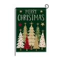 Drapeau de jardin Joyeux Noël avec fond vert forêt et cinq sapins de Noël artistiques - Cinq Arbres Vert Forêt (HYQ068-3)