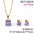 Gold-plated stainless steel jewelry set featuring square purple zircon stone accents - Gold-Blue Stone