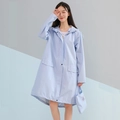 Waterproof light blue long hooded raincoat with matching storage bag for outdoors - Light Blue