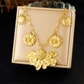Close-up of gold stainless steel necklace featuring large flower and sun face pendants - Sun Daisy Large Flower Pendant Style (N3644)