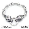 Men's punk double layer O-chain steel bracelet with snake head buckle in silver finish - Double Snake Head Ring Style (KB189698-Z)