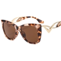 Schicke Cat-Eye-Sonnenbrille mit Leopardenmuster-Rahmen und goldenen hohlen Bügeln - Schildpatt Rahmen Tee Gläser
