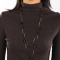 Collar largo de doble capa con tubos dorados y cuentas cuadradas negras para suéteres - Cuadrado Negro (A-1224)