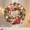 Couronne de Noël rose et blanche de 50 cm avec ornements et signe Merry Christmas - 50cm Rose Blanc