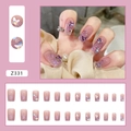 Pink gradient glitter press-on nails with butterfly charms and 24-piece nail kit Z331 - Z331 Aurora Butterfly (Glue Style)