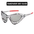 Y2K windproof sports sunglasses in transparent grey frame with silver mirrored lenses - Transparent Grey Silver