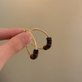 Detail shot of golden tiger eye earrings with sparkling micro-inlaid crystals for women - 30# Rhinestone Tiger Eye Gold Hoop (Real Gold Plated)