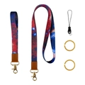 Lanière en polyester bleu nébuleuse avec attaches dorées et détails en simili cuir - Galaxie Rouge