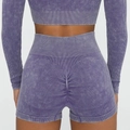 Acid wash purple seamless yoga set featuring scrunch butt high waist lifting shorts - S / Purple