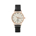 Detail of rose gold women's watch with black mesh strap and minimalist white dial - Black