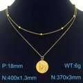 Double-layered 18K gold plated stainless steel necklace with unicorn pendant and white diamonds - Unicorn Coin Style (KN250368-SY)