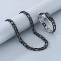 Set collana e bracciale Figaro 3:1 NK in acciaio al titanio nero in stile hip-hop - Bracciale 21CM / 9mm Stile B Nero
