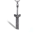 Detailed macro view of silver broken sword pendant with vintage embossed patterns - Vintage Silver Color (No Chain) (B0720)