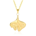 Detailed close-up of golden ginkgo leaf pendant necklace on white background - Gold Color Necklace With Pendant
