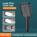 Starry black high pressure square shower head with three adjustable spray modes - Black Four-Hole Square Shower Head