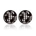 Minimalist matte black world map hollow circular stud earrings in stainless steel - World Map / Black