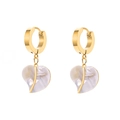 Elegant gold titanium steel bead chain earrings with white shell heart-shaped leaf pendants - Gold (G312)
