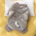Grey fleece dog jumpsuit with 3D elephant design and D-ring harness for winter warmth - Grey Elephant / L (Recommended weight 4-5.5kg)