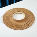 Close-up of a straw sun hat featuring a unique triple-layered fringe wide brim design - One Size / Khaki