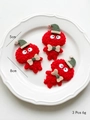 Set of three red plush Christmas dolls with green hats and bows for DIY crafts - Little Ghost / Set of 3 / Red