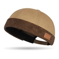 Berretto miki in tela kaki con bordo in velluto a coste marrone ed etichetta in pelle - Regolabile / Corpo del Cappello Beige