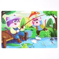 24-piece wooden kids puzzle featuring two cute cats fishing by a river in nature - Cat Fishing