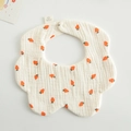 Cotton baby bib with red strawberry print and petal shape design in off-white gauze - Gauze Flower Scarf - Orange Radish