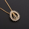 Collier doré avec pendentif Notre-Dame d'Aparecida en goutte et zircons bleus - Goutte d'eau Or Vierge Marie-NA12-6