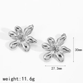 Unregelmäßige Blumen-Ohrringe aus Edelstahl in Silber, 30mm Größe für Damen - Silberne Blumenohrringe (TE60159-S)