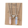 Detail of magnetic heart clasp on hexagonal crystal pendant necklaces for couples and friends - Pink and Light Blue Pair